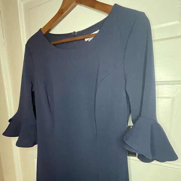 NWTs NY&C Navy Classy Ballerina Length Flutter Sleeve Dress Size Small - Picture 6 of 12